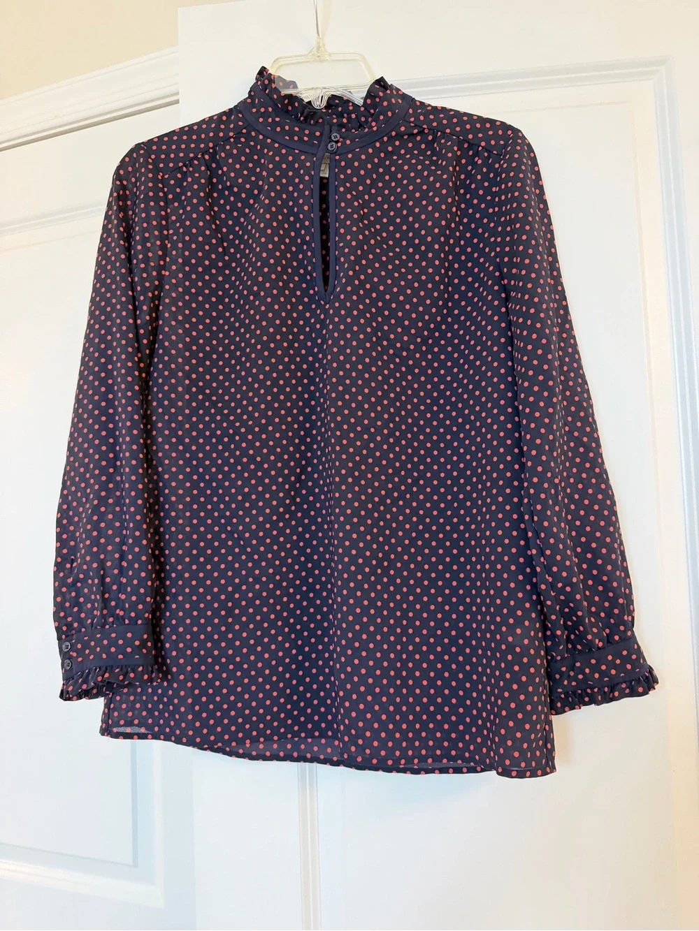 J.Crew Preppy Polka Dot Blouse - Navy with Pink Dots